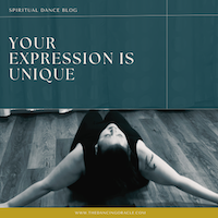 woman rising up from the floor, facing the ceiling with text that says "your expression is unique"
